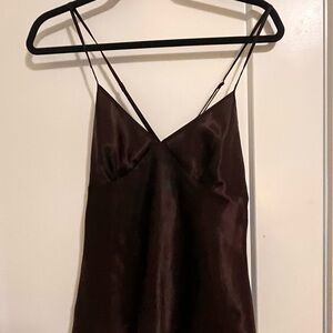 La Vie en Rose Brown Satin V-Neck Cami